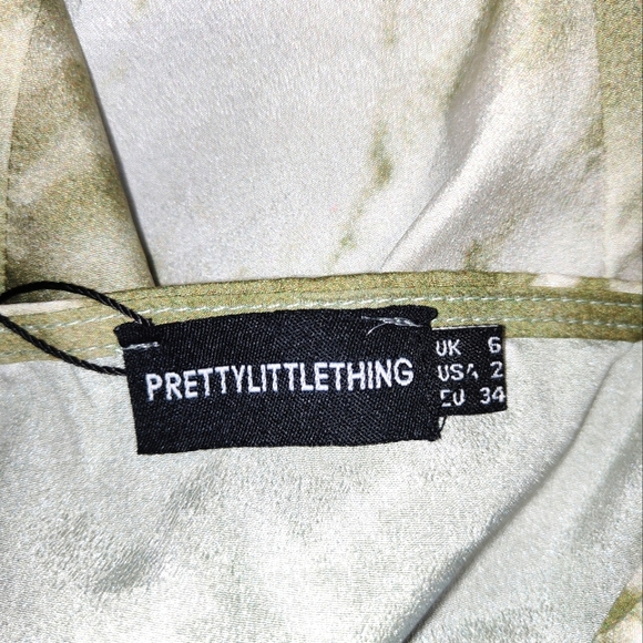 Pretty Little Thing Green Tie Dye Rouched Cowl Neck Dress Size UK 6 - Picture 7 of 8